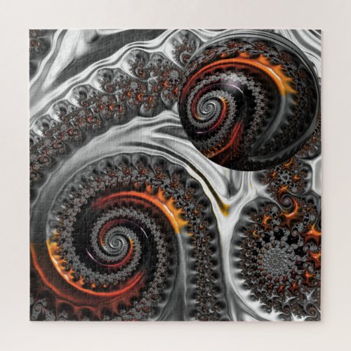 Silver and Orange Mandelbrot with Sphere Jigsaw Puzzle