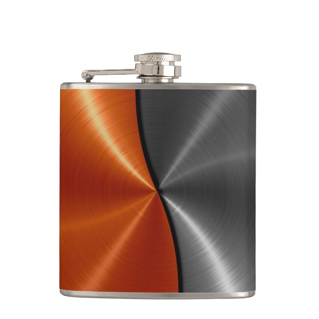 Silver and Orange Metallic Steel Metal 2 Flask (Front)