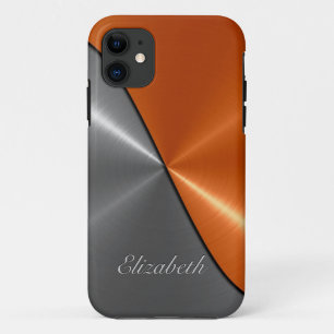 Silver and Orange Shiny Stainless Steel Metal iPhone 11 Case