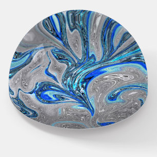Silver and Peacock Blue Marbled Abstract Paperweight