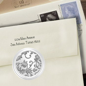 Silver And Pearl Damask Envelope Seal by TailoredType at Zazzle