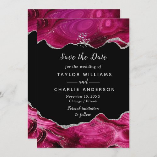 Silver and Pink Agate Wedding Save The Date