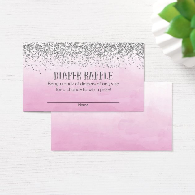 Silver And Pink Baby Shower Diaper Raffle Tickets