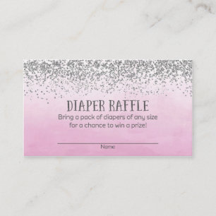 Silver and Pink Baby Shower Diaper Raffle Tickets Enclosure Card