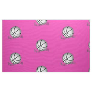 Silver and Pink Basketball Fabric by the Yard