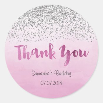 Silver And Pink Birthday Sticker by melanileestyle at Zazzle