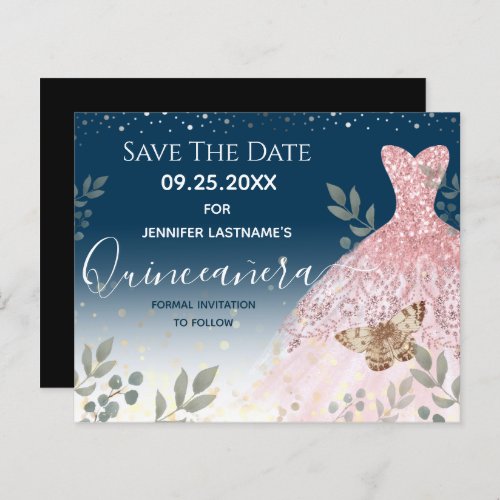 Silver and Pink Dress Quinceanera Save the Date