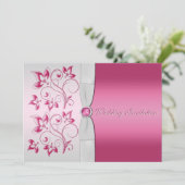 Silver and Pink Floral Invitation (Standing Front)