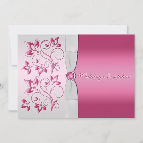 Silver and Pink Floral Invitation