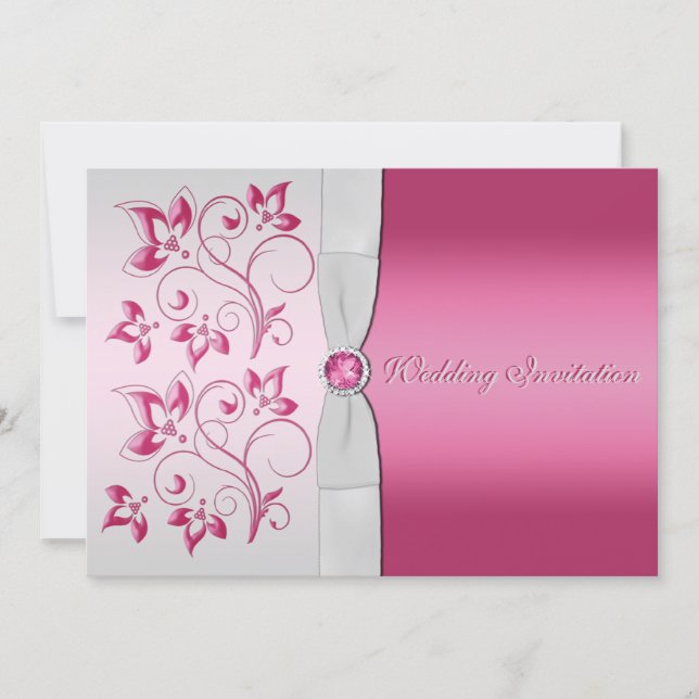Silver and Pink Floral Invitation (Front)