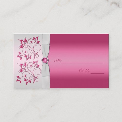 Silver and Pink Floral Placecards Business Card Template