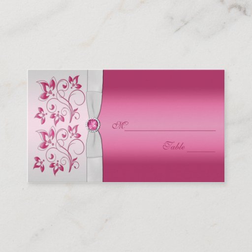 Customizable Silver and Pink Floral Placecards Business Card Template
