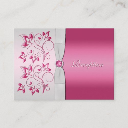 Silver and Pink Floral Reception Card Business Cards