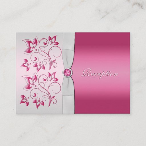 Customizable Silver and Pink Floral Reception Card Business Cards