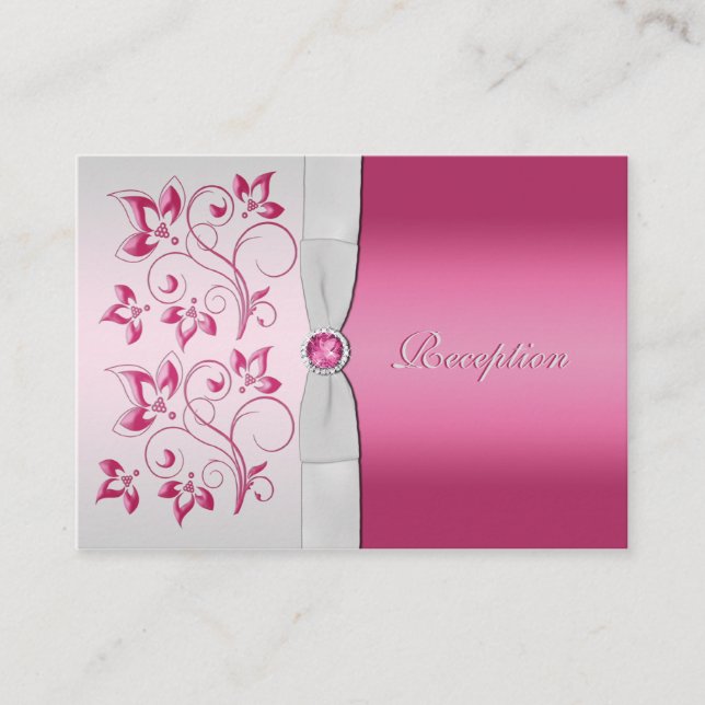 Silver and Pink Floral Reception Card (Front)