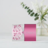 Silver and Pink Floral Reception Card (Standing Front)