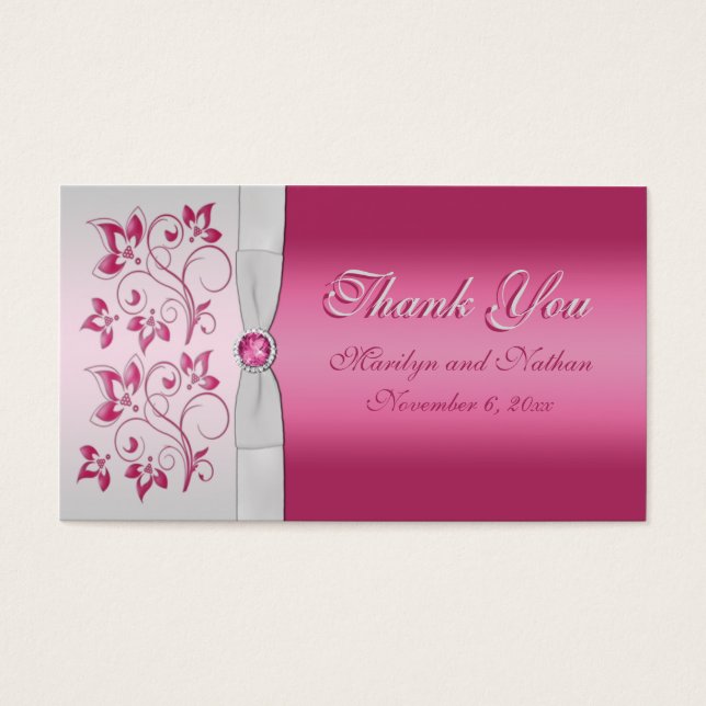 Silver and Pink Floral Wedding Favor Tag (Front)