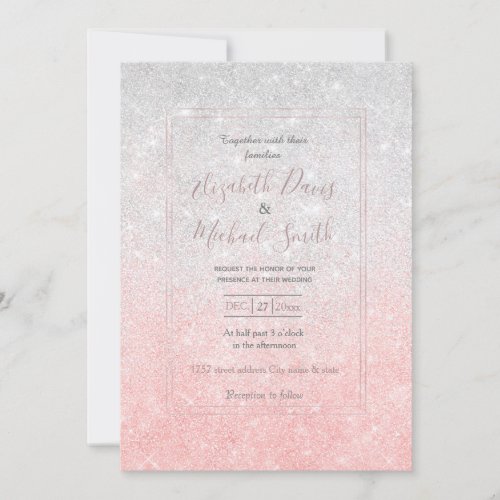 Silver and Pink Glitter Ombre Luxury Design Invitation
