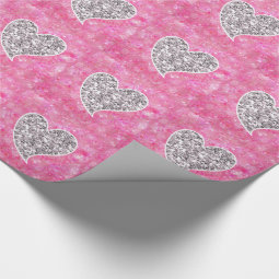 Silver and Pink Glittery Hearts Wrapping Paper | Zazzle