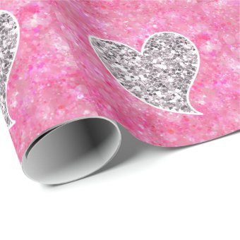 Silver and Pink Glittery Hearts Wrapping Paper | Zazzle