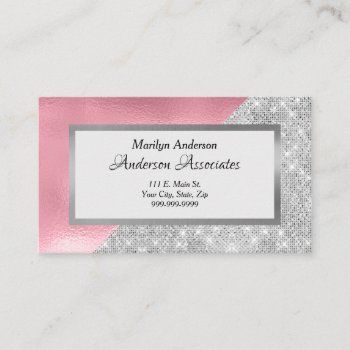 Silver And Pink Marble Geometric Business Cards by ProfessionalDevelopm at Zazzle
