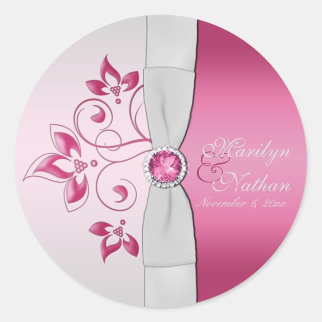 Silver and Pink Monogrammed 1.5" Round Sticker (Front)