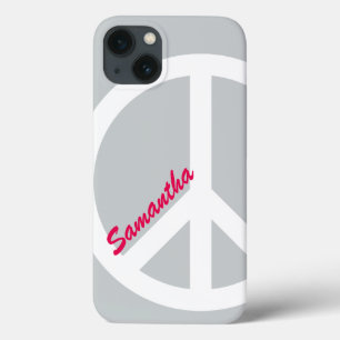 Silver and Pink Peace Sign iPhone 13 Case