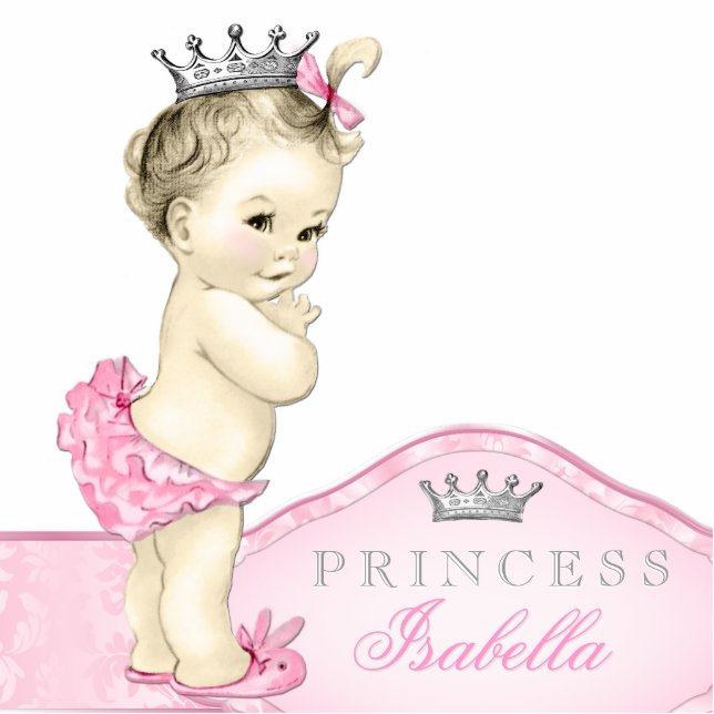 Silver and Pink Princess Baby Girl Statuette (Front)