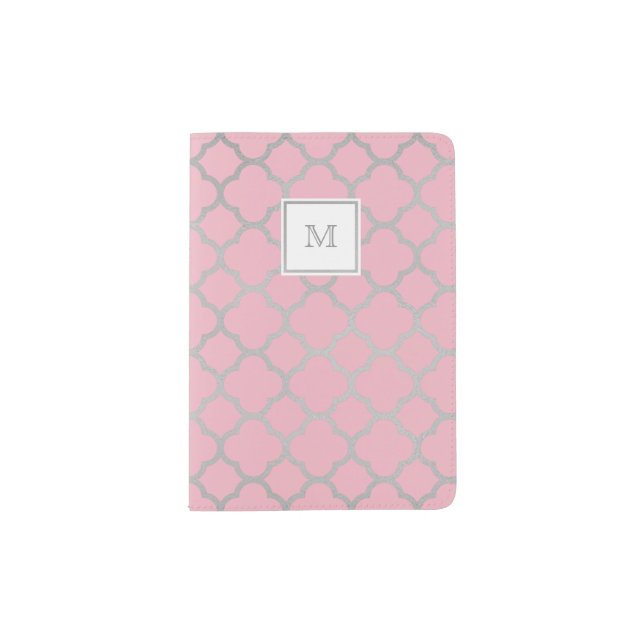Silver and pink quatrefoil Passport Holder (Front)
