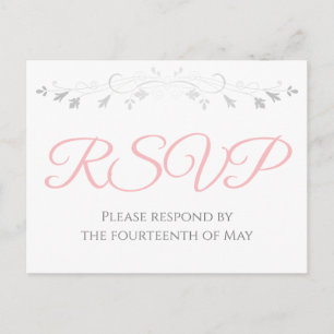 Silver and Pink Simple Elegance Wedding RSVP Postcard