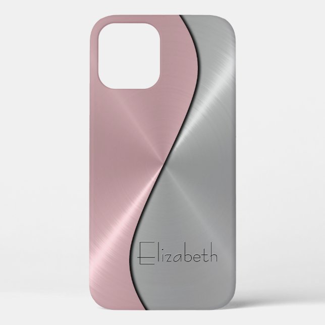 Silver and Pink Stainless Steel Metal Case-Mate iPhone Case (Back)