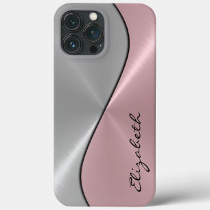 Silver and Pink Stainless Steel Metal iPhone 13 Pro Max Case