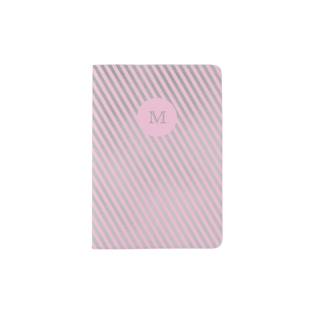 Silver and pink striped Passport Holder (Front)