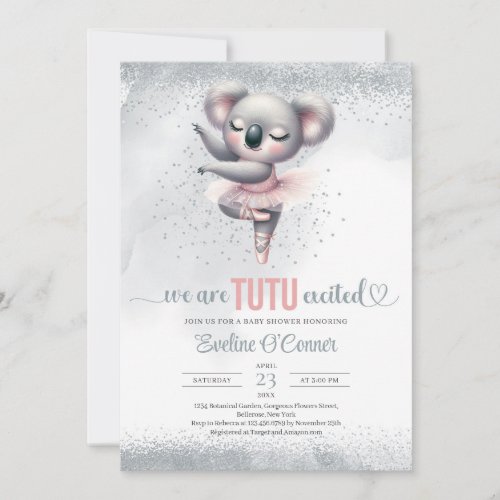 Silver and pink tutu dress baby koala ballerina invitation