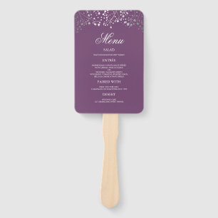 Silver and Plum Purple Wedding Menus Hand Fan