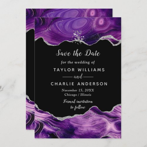 Silver and Purple Agate Wedding Save The Date