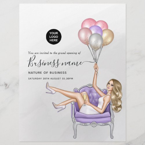 Silver and Purple Balloon Party Girl Grand Opening Flyer