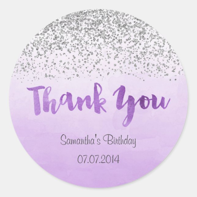 Silver and Purple Birthday Sticker (Front)