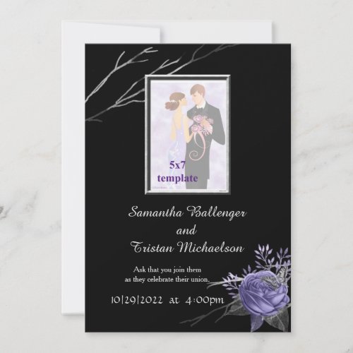 Silver and Purple Butterfly Roses Elegant Wedding Invitation