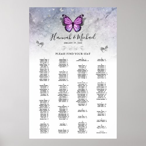 Silver and Purple Butterfly Wedding Seating Charts