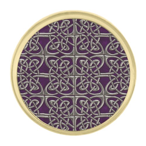 Silver And Purple Connected Ovals Celtic Pattern Gold Finish Lapel Pin