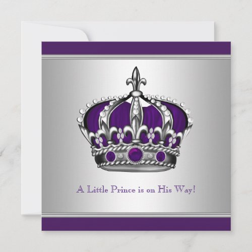 Silver and Purple Crown Little Prince Baby Shower Custom Invitations