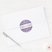 Silver and Purple Damask 1.5" Thank You Sticker (Envelope)
