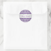 Silver and Purple Damask 1.5" Thank You Sticker (Bag)