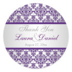 Silver and Purple Damask 1.5" Thank You Sticker