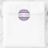 Silver and Purple Damask 1.5" Wedding Sticker (Bag)