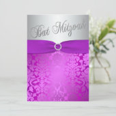 Silver and Purple Damask Bat Mitzvah Invitation (Standing Front)