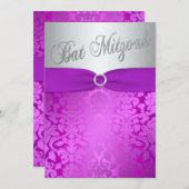 Silver and Purple Damask Bat Mitzvah Invitation (Front/Back)