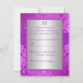 Silver and Purple Damask Bat Mitzvah Reply Card (Back)