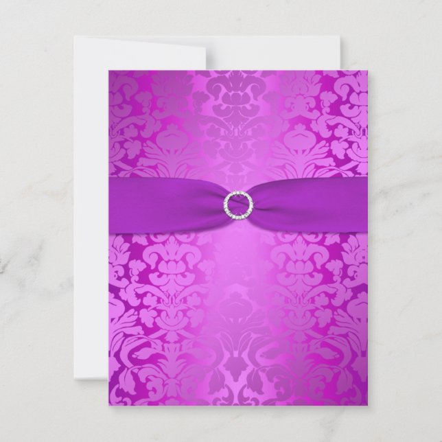Silver and Purple Damask Bat Mitzvah Reply Card (Front)